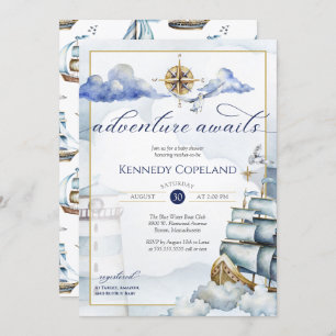 Invitation Adventure Attend Nautical Voilier Baby shower