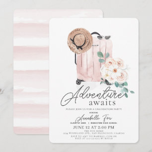 Invitation Adventure Attend Pink Suitcase Graduation