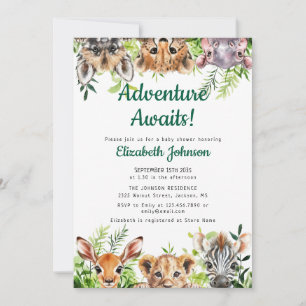 Invitation Adventure Attend Safari Animaux Baby shower