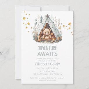 Invitation Adventure Attend un Baby shower de camping en bois