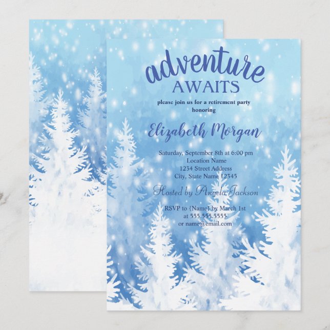 Invitation Adventure Attend Winter Pine Tree Retirement Party (Devant / Derrière)