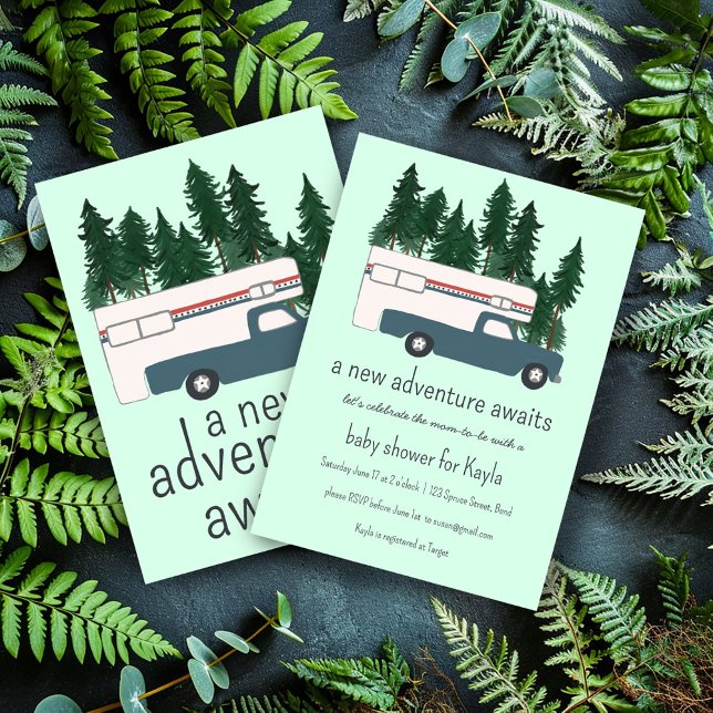 Invitation Adventure Attente Camper Vintage Camper BABY SHOWE (Adventure Awaits Vintage Truck Camper BABY SHOWER Invitation - add your own text, send digital email)