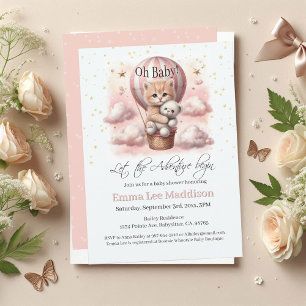 Invitation Adventure Await Baby Kitten Hot Air Balloon