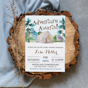 Invitation Adventure Await Baby shower de camping