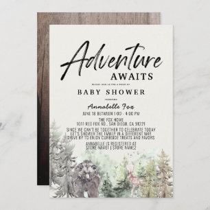 Invitation Adventure Await Bear Baby shower Drive-by