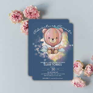 Invitation Adventure Await Bear Hot Air Balloon Baby shower