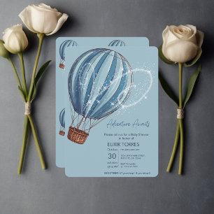 Invitation Adventure Await Blue Hot Air Balloon Baby shower