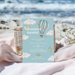 Invitation Adventure Await Blue Hot Air Balloon Baby shower