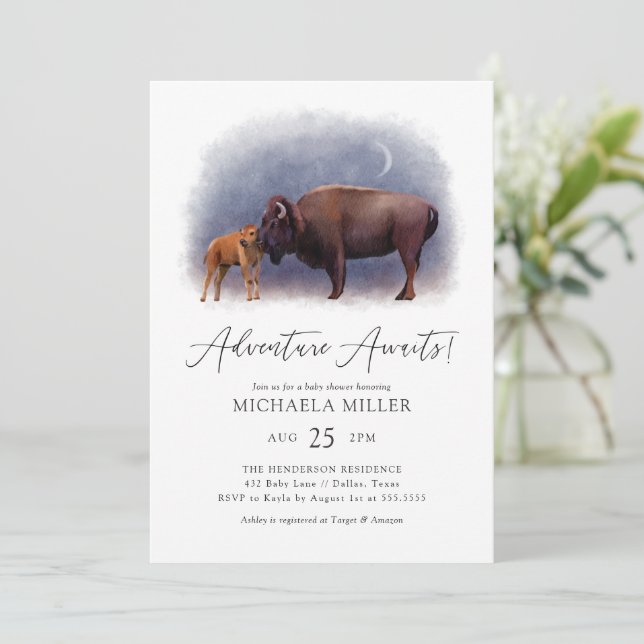 Invitation Adventure Await Boho Bison Desert Baby shower (Debout devant)