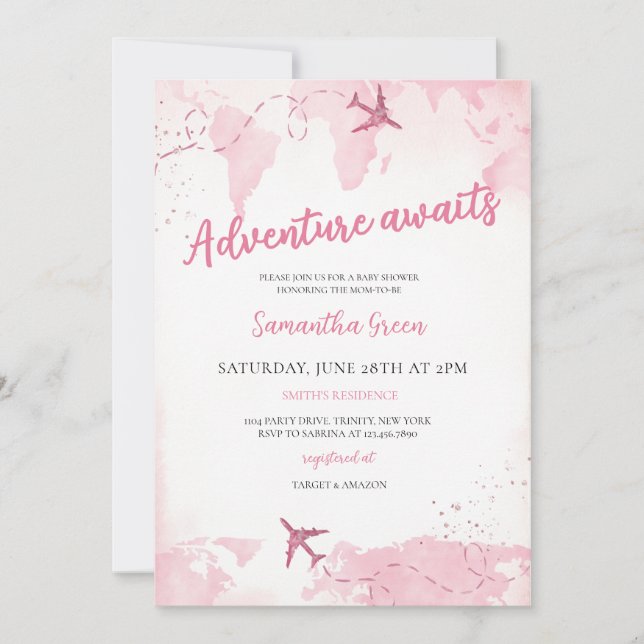 Invitation Adventure Await Girl Baby shower (Devant)