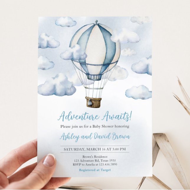 Invitation Adventure Await Hot Air Baby shower (Adventure Awaits Baby Shower Invitation)