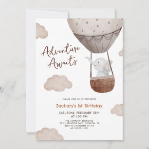 Invitation Adventure Await Hot Air Balloon 1er anniversaire