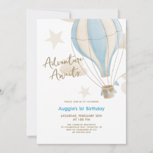 Invitation Adventure Await Hot Air Balloon Boys 1er anniversa