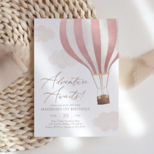 Invitation Adventure Await Hot Air Balloon Girl 1er anniversa
