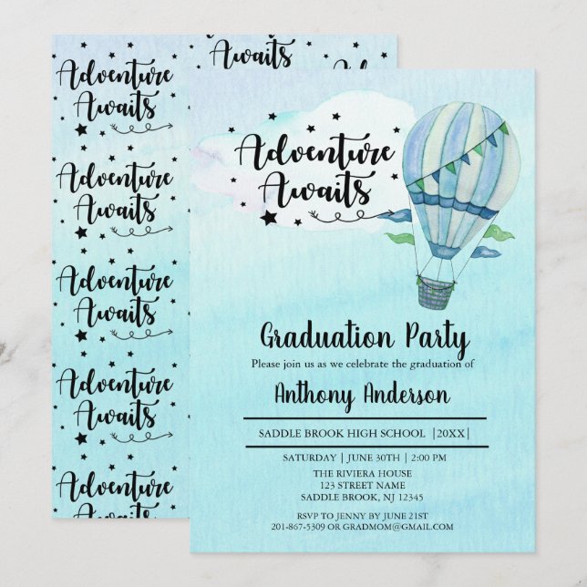Invitation Adventure Await Hot Air Balloon Party de graduatio (Devant / Derrière)