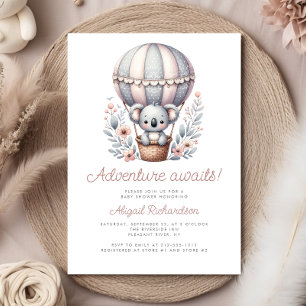 Invitation Adventure Await Koala Bear Baby shower de ballon