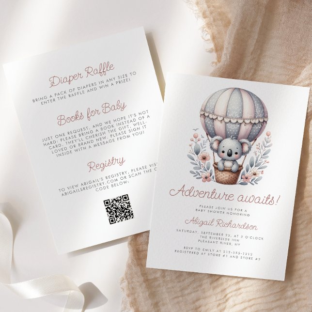 Invitation Adventure Await Koala Bear QR Code Baby shower (Créateur téléchargé)