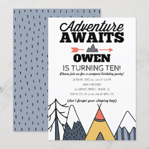 Invitation Adventure Await Modern Camp Out Fête d'anniversair