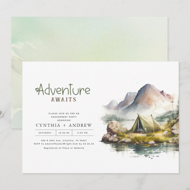 Invitation Adventure Await Mountains Nature Engagement Party (Devant / Derrière)