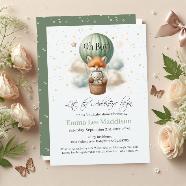 Invitation Adventure Await Oh Boy Fox in Hot Air Balloon (Créateur téléchargé)