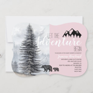 Invitation Adventure Await Pink Woodland Bears Baby shower