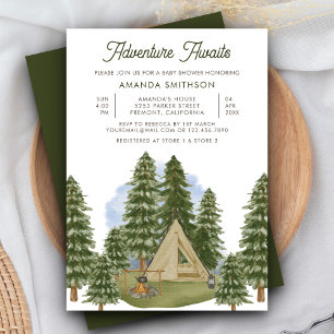 Invitation Adventure Await Rustic Forest Camping Baby shower