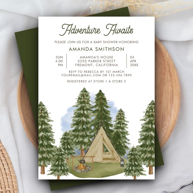 Invitation Adventure Await Rustic Forest Camping Baby shower (Créateur téléchargé)