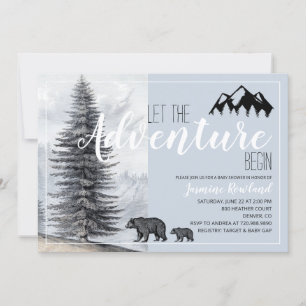Invitation Adventure Await Rustic Woodland Bears Baby shower