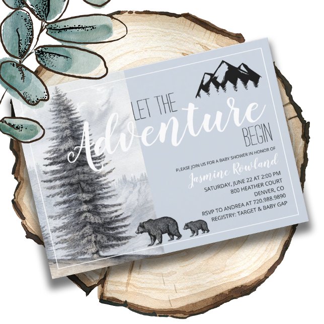 Invitation Adventure Await Rustic Woodland Bears Baby shower (Créateur téléchargé)