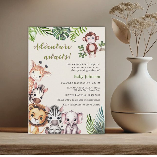 Invitation Adventure Await Safari Jungle Baby shower (Créateur téléchargé)