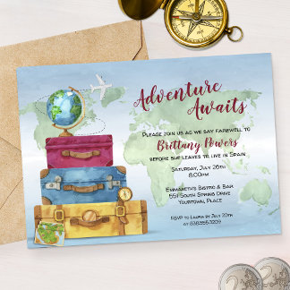 Invitation Adventure Await Suitcases Aarewell Moving Party I