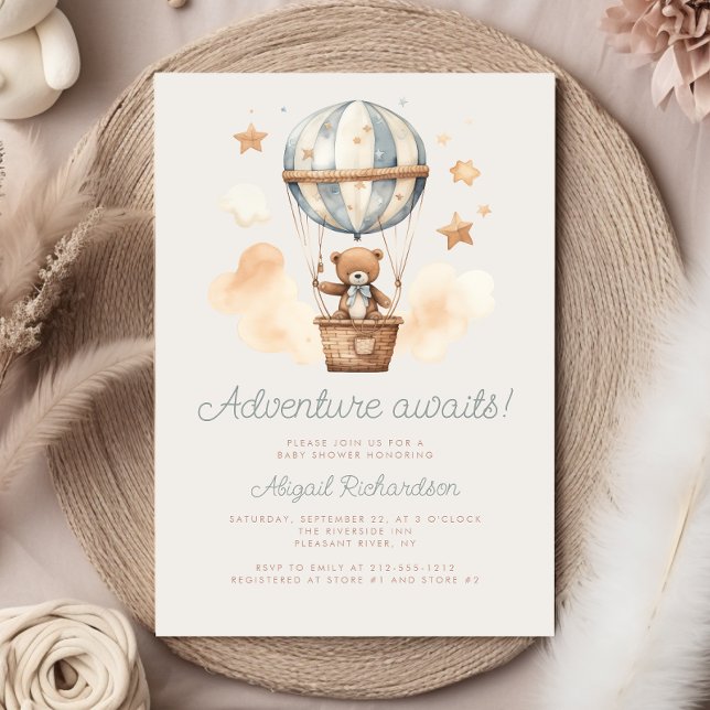 Invitation Adventure Await Teddy Bear Baby shower (Créateur téléchargé)