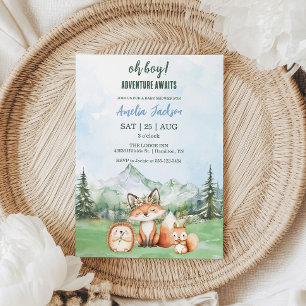 Invitation Adventure Await Woodland Baby shower animal