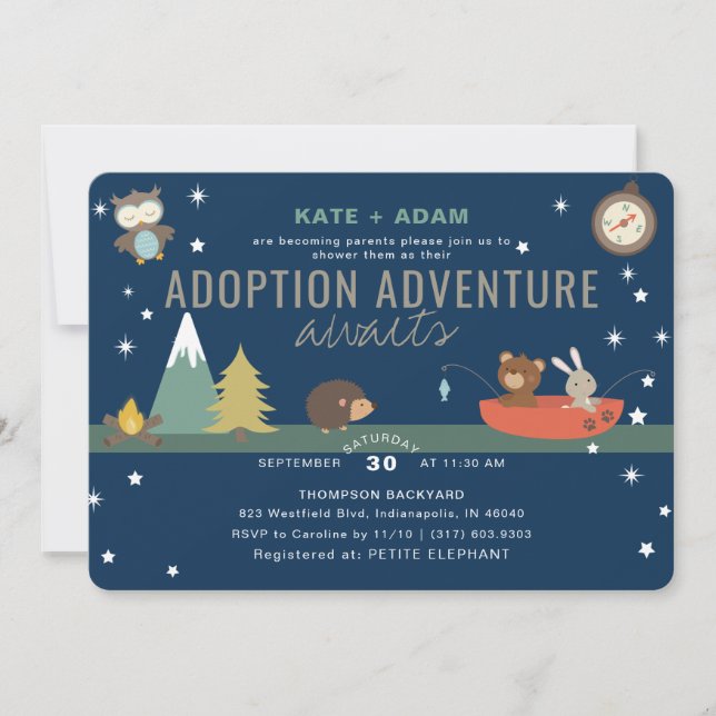 Invitation Adventure Await Woodland Boy Adoption Baby shower (Devant)