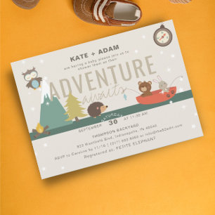 Invitation Adventure Await Woodland Neutral Taup Baby shower