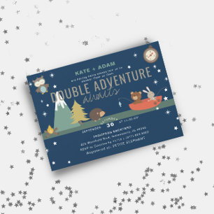Invitation Adventure Await Woodland Twin Boys Baby shower