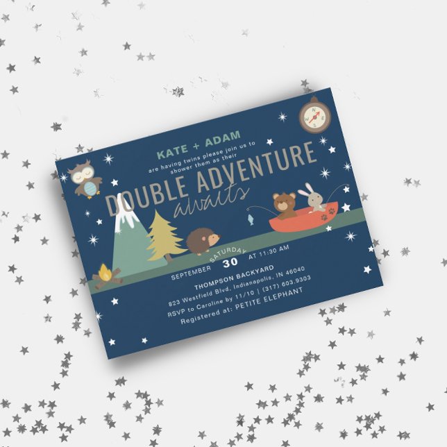 Invitation Adventure Await Woodland Twin Boys Baby shower (Créateur téléchargé)