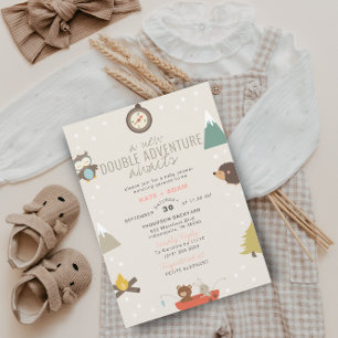 Invitation Adventure Await Woodland Twin Girls Baby shower