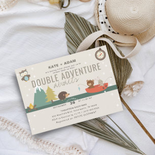 Invitation Adventure Await Woodland Twin Neutral Baby shower