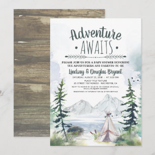 Invitation Adventure Await Woodsy Mountains Baby shower