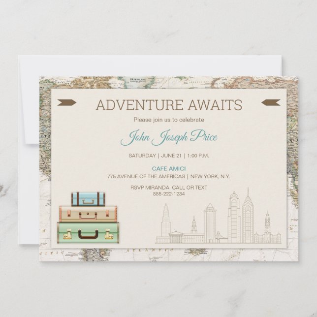 Invitation Adventure Await World Travel Map Moderne (Devant)