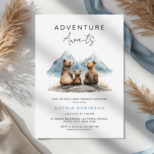 Invitation Adventure Awaits Brown Bears Safari Baby Shower (Créateur téléchargé)