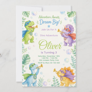 Invitation Adventure Awaits Dream Big Dinosaur Birthday