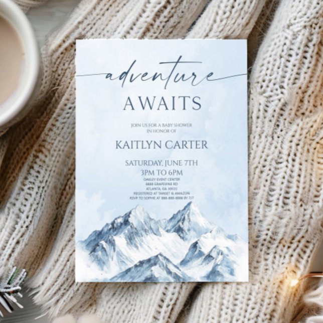 Invitation Adventure Awaits Winter Snowy Mountain Baby Shower (Créateur téléchargé)