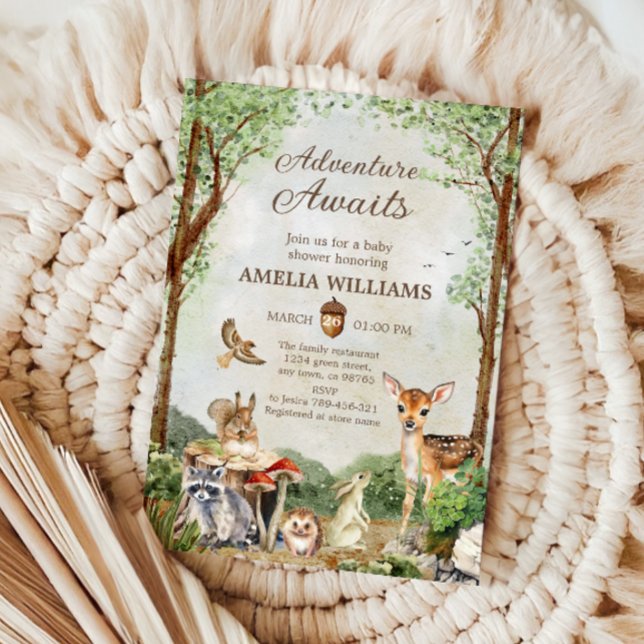 Invitation Adventure Awaits Woodland Baby Shower Forest (Créateur téléchargé)