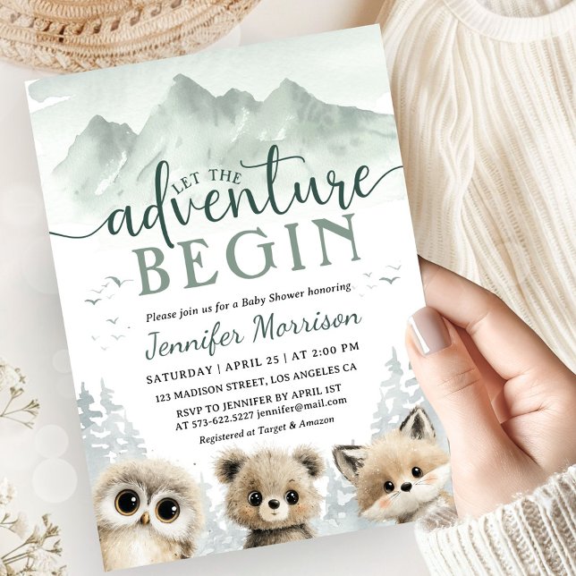 Invitation Adventure Begin Baby Shower Woodland Mountain (Créateur téléchargé)