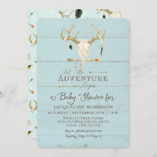 Invitation Adventure Boy Baby shower Teepee Wood Arrows Cerf