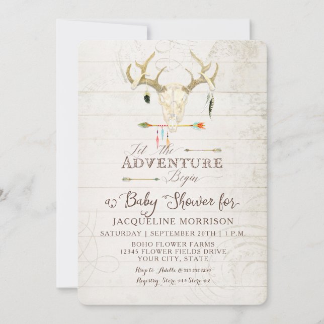 Invitation Adventure Boy Baby shower Teepee Wood Flèches Cerf (Devant)