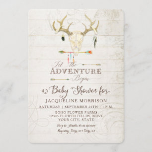 Invitation Adventure Boy Baby shower Teepee Wood Flèches Cerf