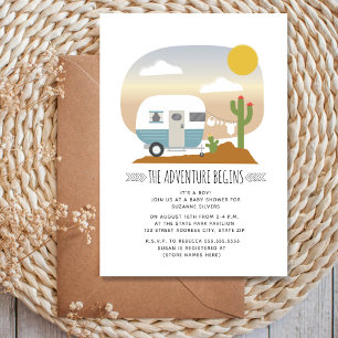 Invitation Adventure Desert Camper Blue Boy Baby shower
